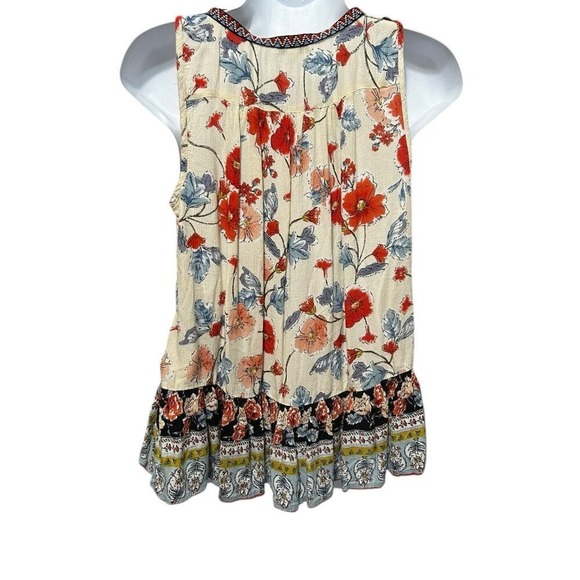Patrons Of Peace Womens Tank Top XS Floral Boho Peplum Rayon Festival Blouse - Picture 1 of 10